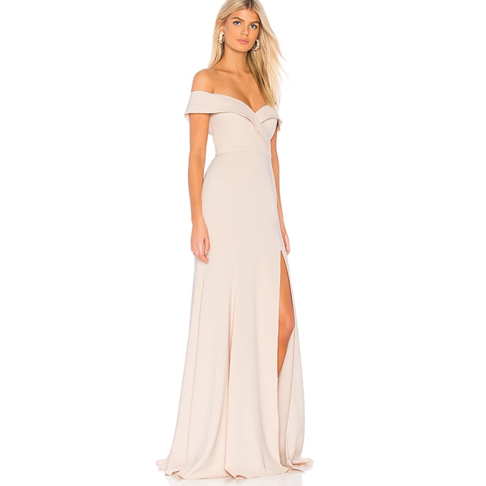 Jay Godfrey Talia Dress Size 2‎ Champagne Blush Off Shoulder Slit Formal Gown
